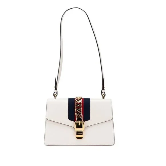 GUCCI Authentic White Leather Sylvie Shoulder Bag - Picture 1 of 10